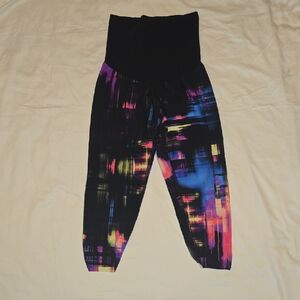 Motherhood Black and Purple Leggings High-Waisted Stretch
